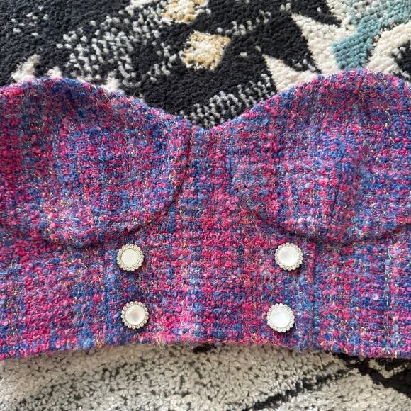 Revolve Assignment Marseille Tweed Bustier Top Pink - Picture 3 of 6